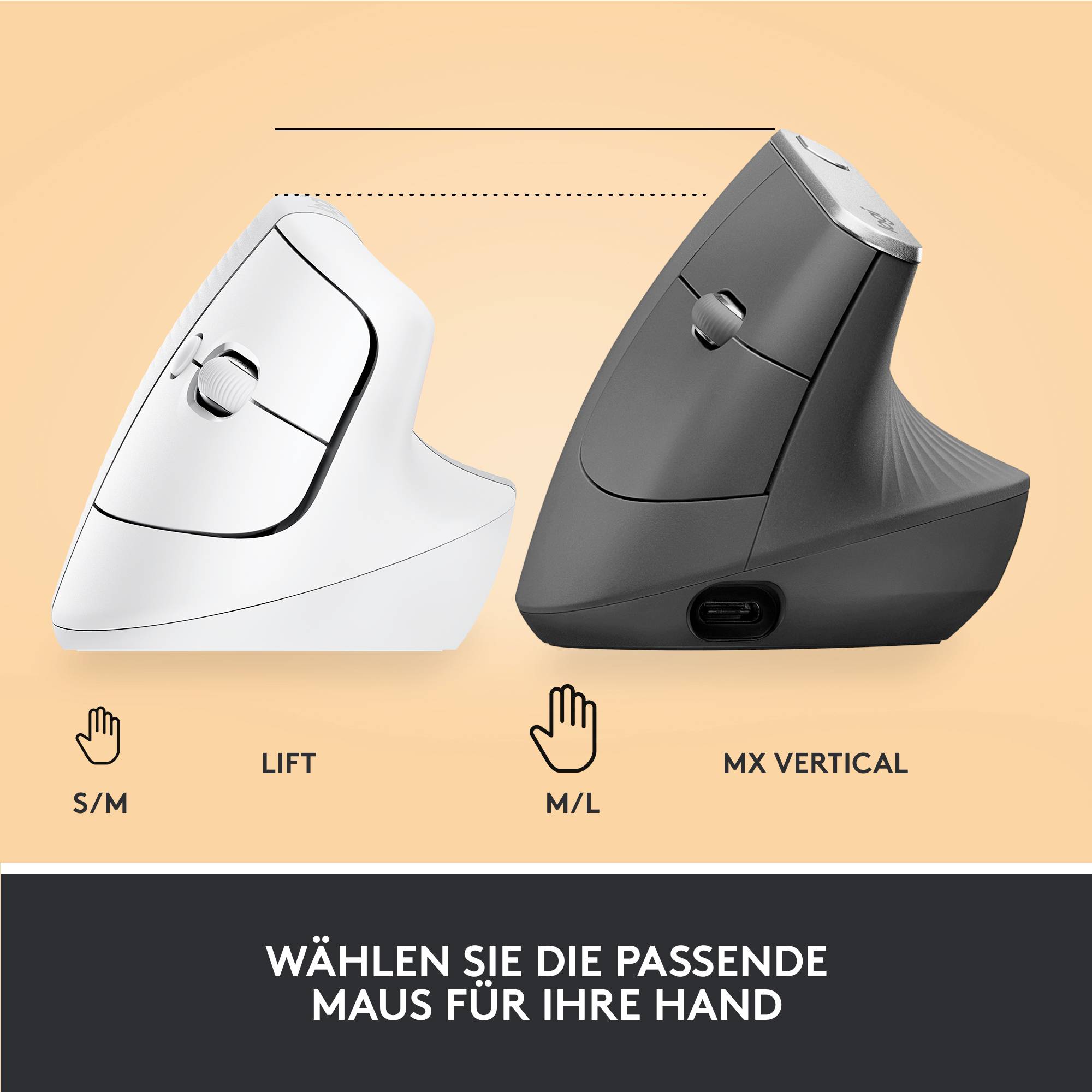 Logitech Lift Vertical Ergonomic Mouse Ergonomische Maus Bluetooth®, Funk Optisch Weiß 6 Tasten 4000 dpi Ergonomisch
