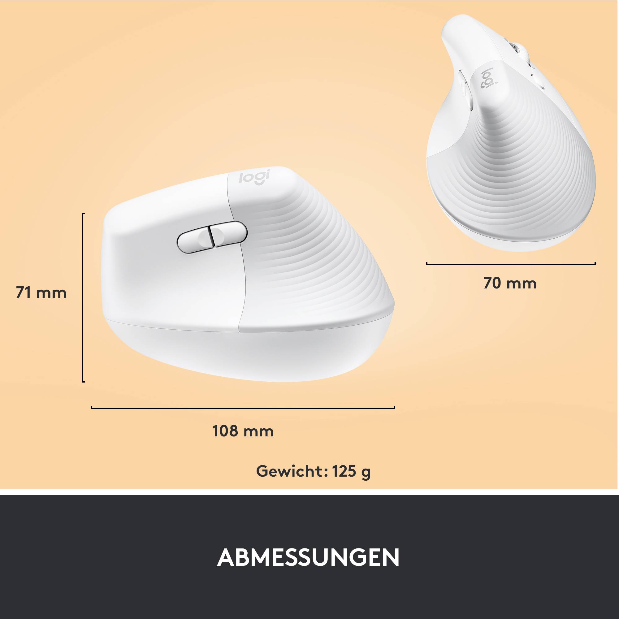Logitech Lift Vertical Ergonomic Mouse Ergonomische Maus Bluetooth®, Funk Optisch Weiß 6 Tasten 4000 dpi Ergonomisch