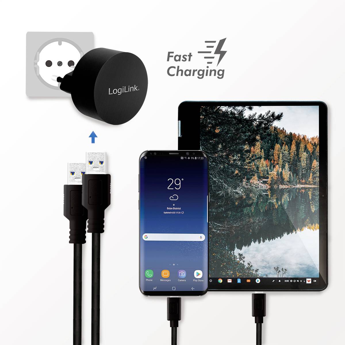LogiLink USB Ladegerät 10.5W 2x USB-A Schwarz Innenbereich
