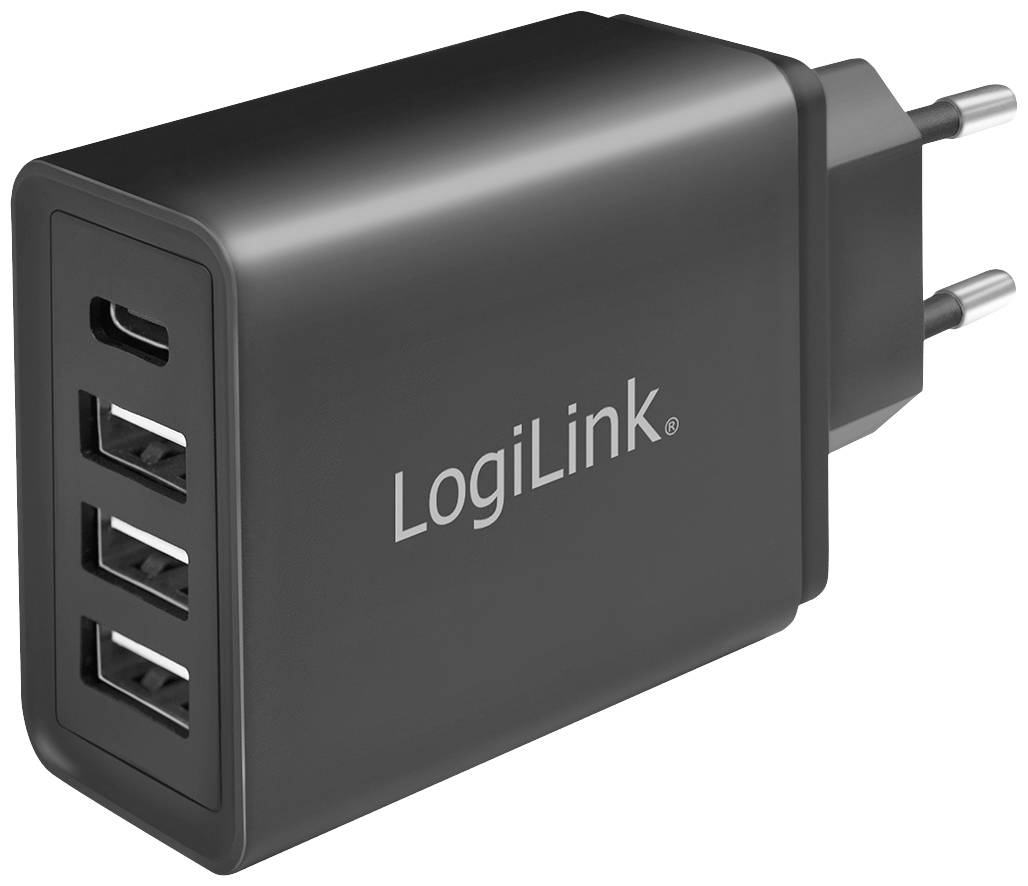 LogiLink USB Ladegerät 15 W 1x USB-C®, 3x USB-A Schwarz Innenbereich