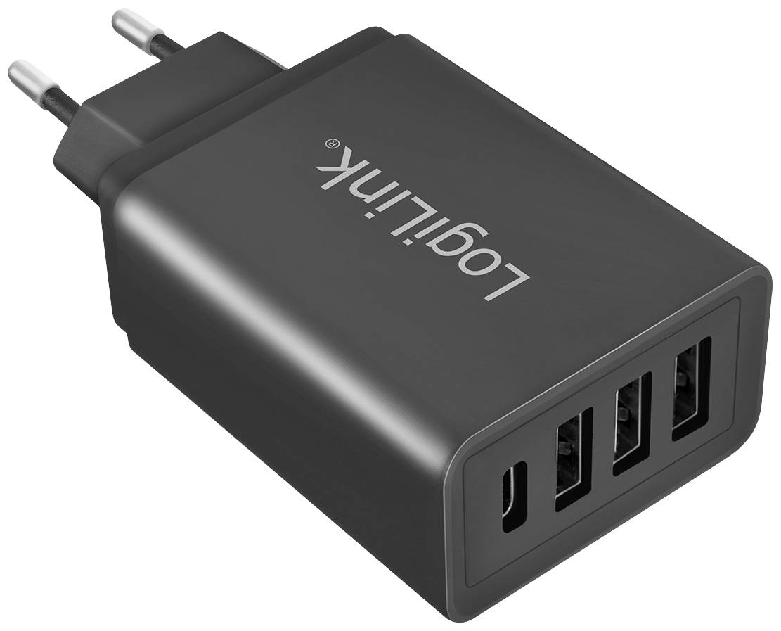 LogiLink USB Ladegerät 15 W 1x USB-C®, 3x USB-A Schwarz Innenbereich