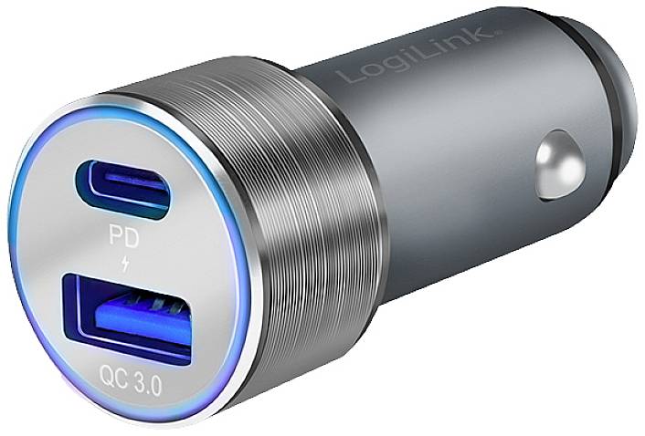 LogiLink USB Ladegerät 36W 1x USB-A, 1x USB-C® USB PD Silber KFZ USB Power Delivery (USB-PD)