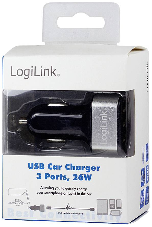 LogiLink USB Ladegerät 25.5W 3x USB-A Schwarz KFZ