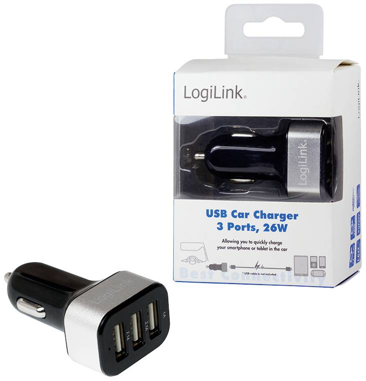 LogiLink USB Ladegerät 25.5W 3x USB-A Schwarz KFZ