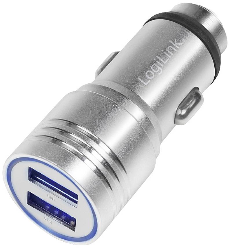 LogiLink USB Ladegerät 10.5W 2x USB-A Silber KFZ Nothammer-Funktion