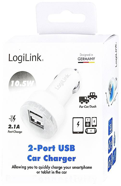 LogiLink USB Ladegerät 10.5W 2x USB-A Weiß KFZ