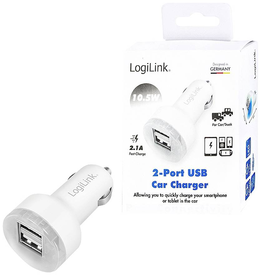LogiLink USB Ladegerät 10.5W 2x USB-A Weiß KFZ
