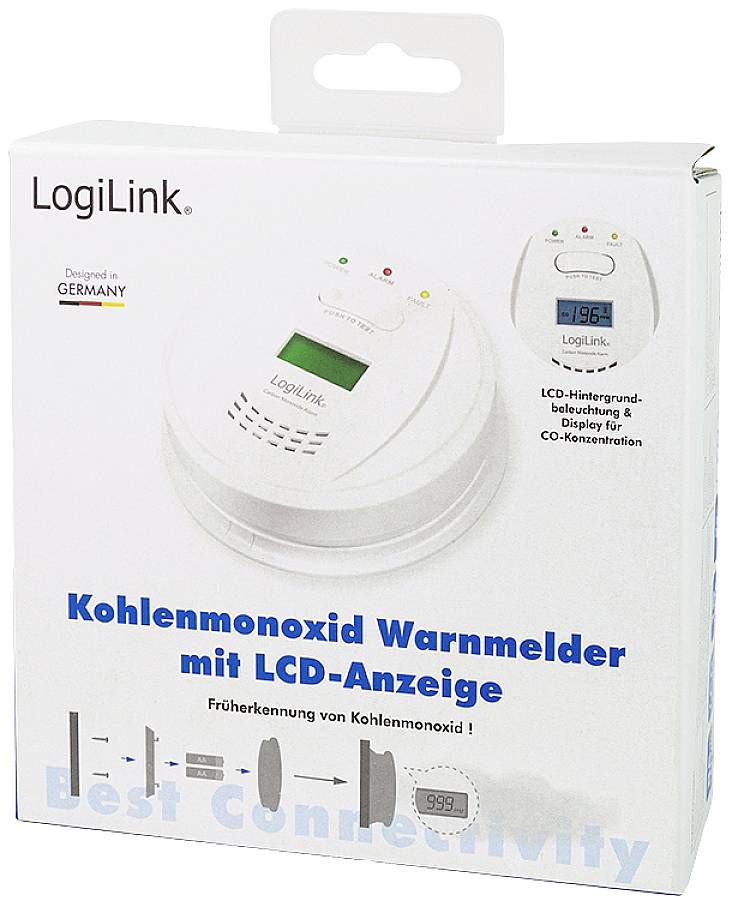 LogiLink SC0111 Kohlenmonoxid-Melder batteriebetrieben detektiert Kohlenmonoxid