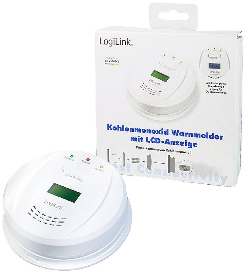 LogiLink SC0111 Kohlenmonoxid-Melder batteriebetrieben detektiert Kohlenmonoxid
