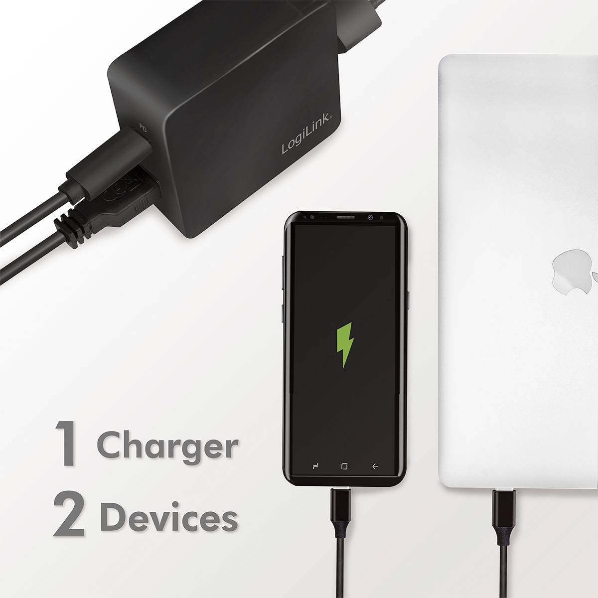 LogiLink USB Ladegerät 65 W 1x USB-A, 1x USB-C® USB PD Schwarz Innenbereich
