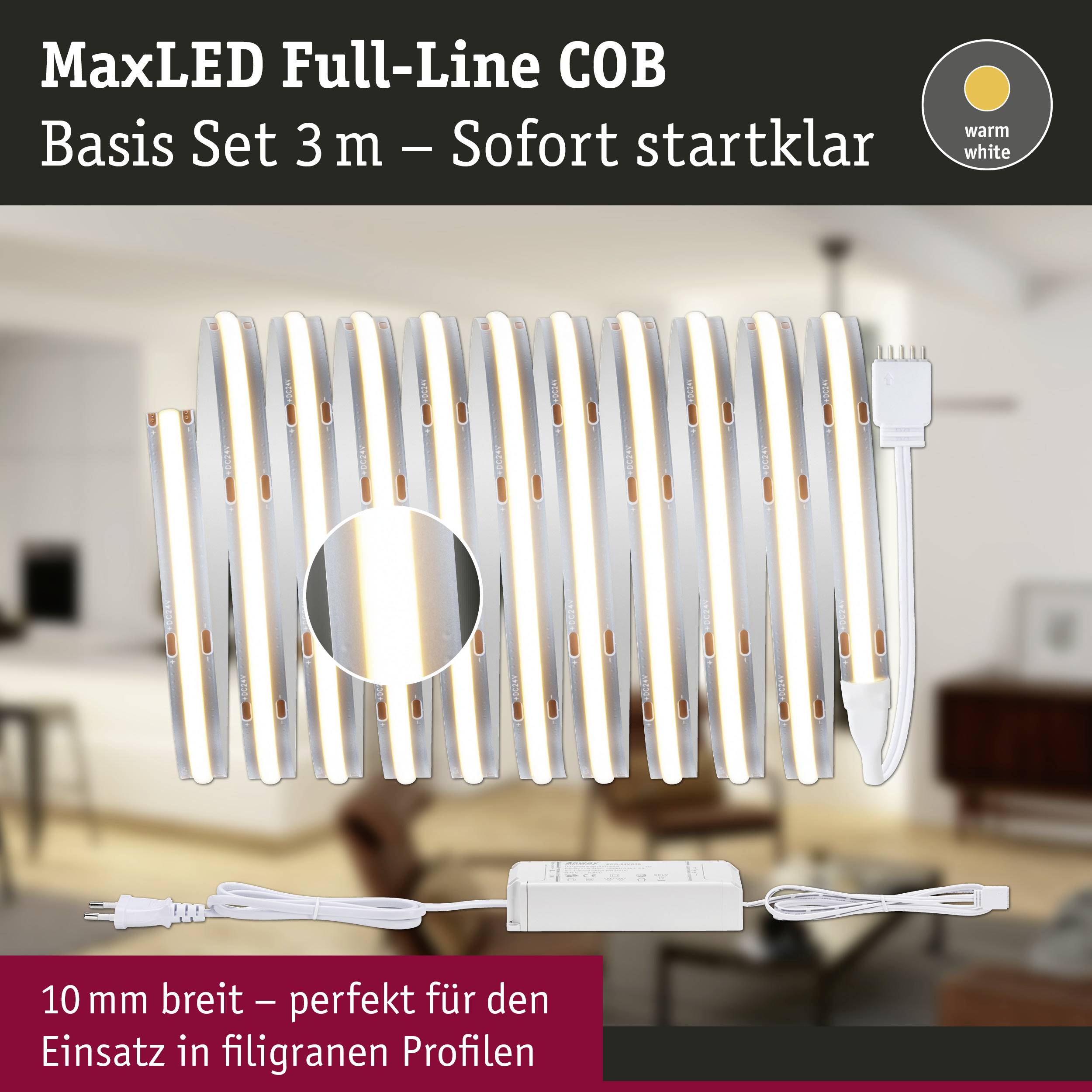 Paulmann 71046 LED-Streifen-Basisset mit Stecker 230V 3m Warmweiß 1 Set