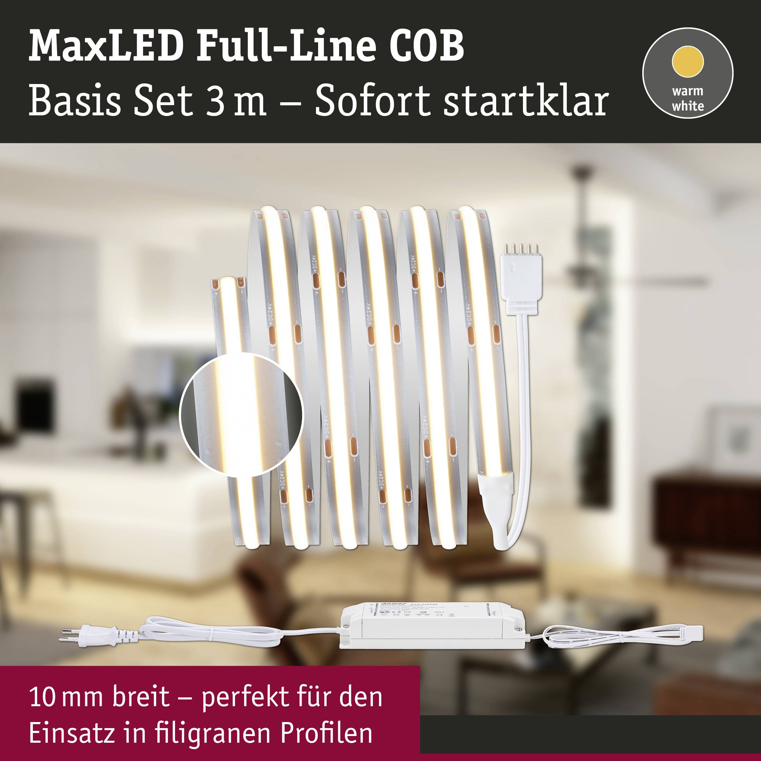 Paulmann 71048 LED-Streifen-Basisset mit Stecker 230V 1.5m Warmweiß 1 Set