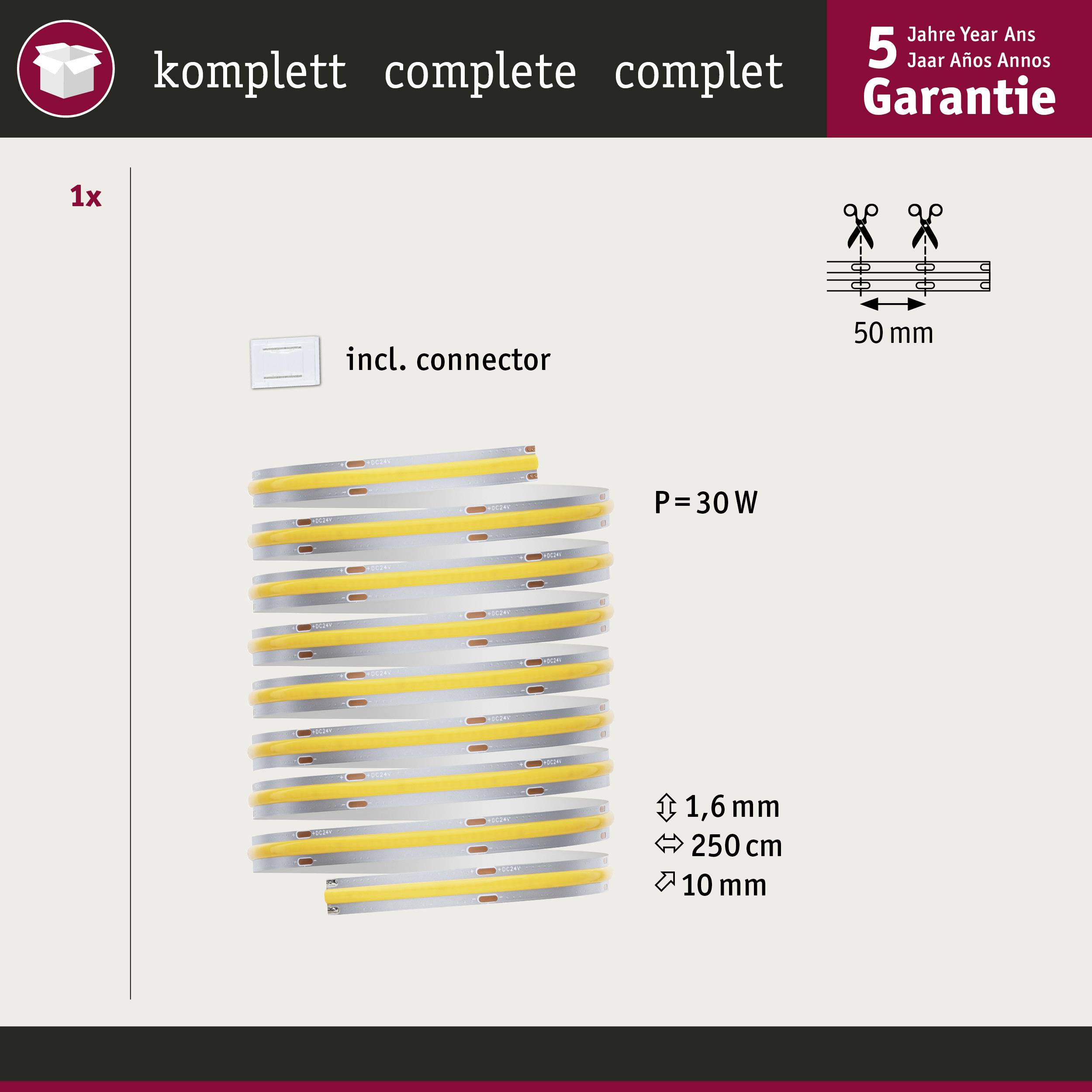Paulmann 71050 LED-Streifen mit Stecker 2.5m Warmweiß 3m