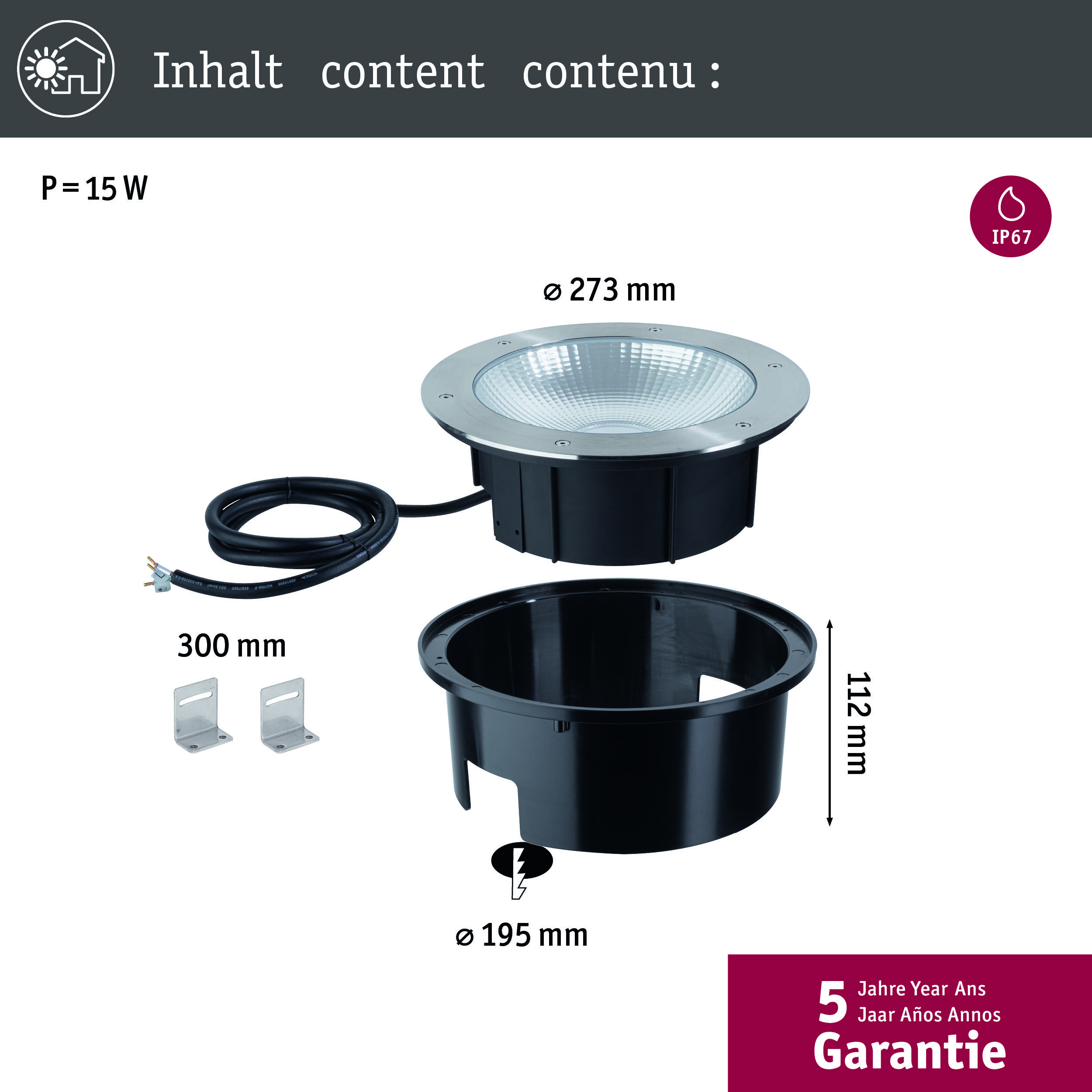 Paulmann Durea 260 94656 Bodeneinbauleuchte LED 15W Edelstahl