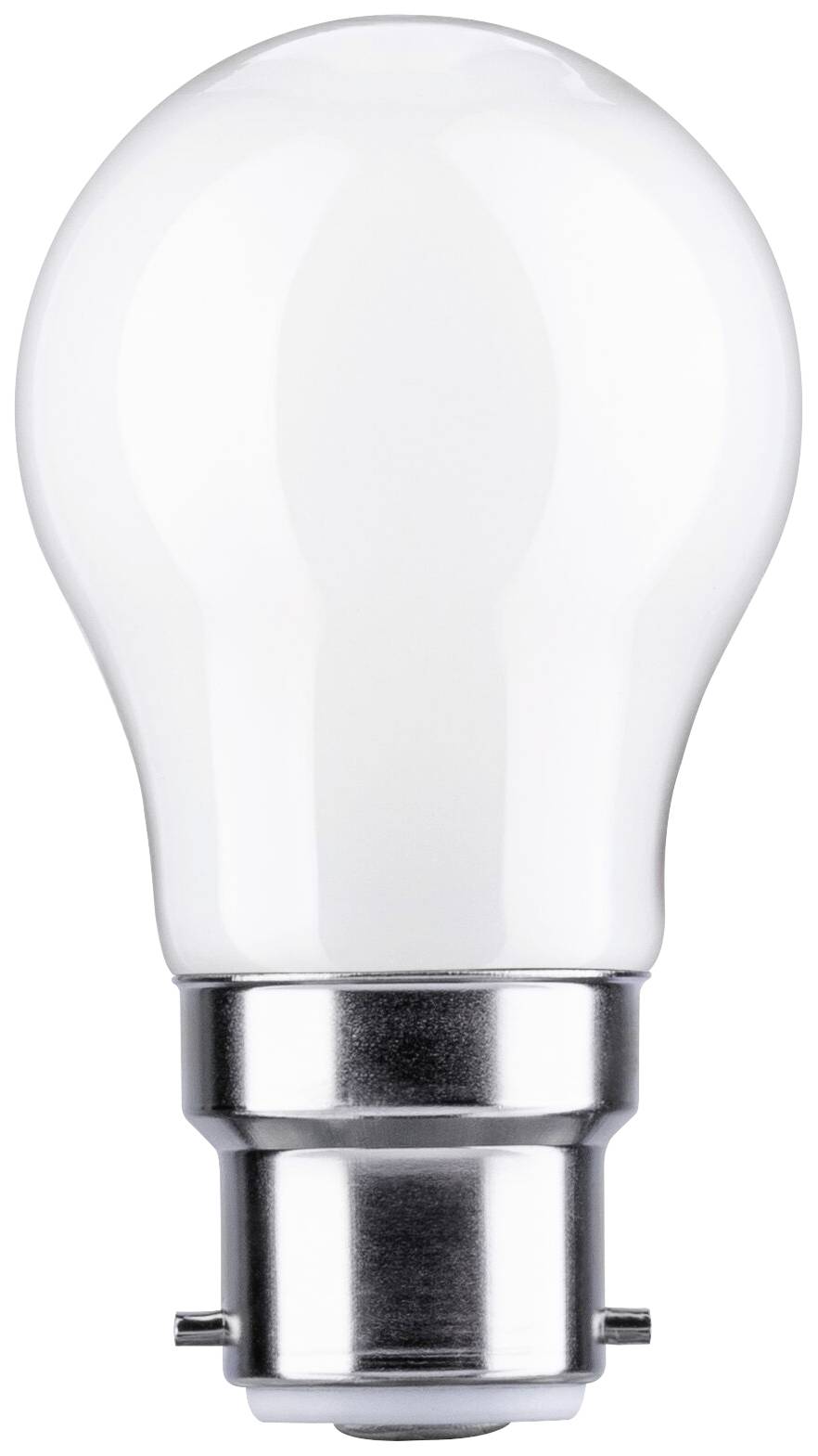 Eine Glühbirne mit metallener Fassung auf weißem Hintergrund, repräsentiert Beleuchtung und Energieeffizienz.
