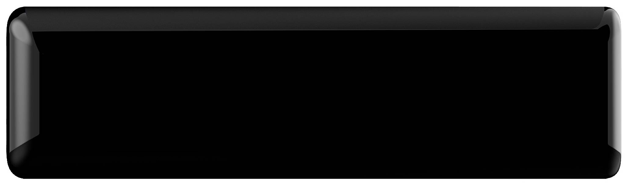 Eine schwarze, rechteckige, glänzende Taste, möglicherweise Teil einer Tastatur. Es gibt keine Text- oder Symboldarstellung darauf.