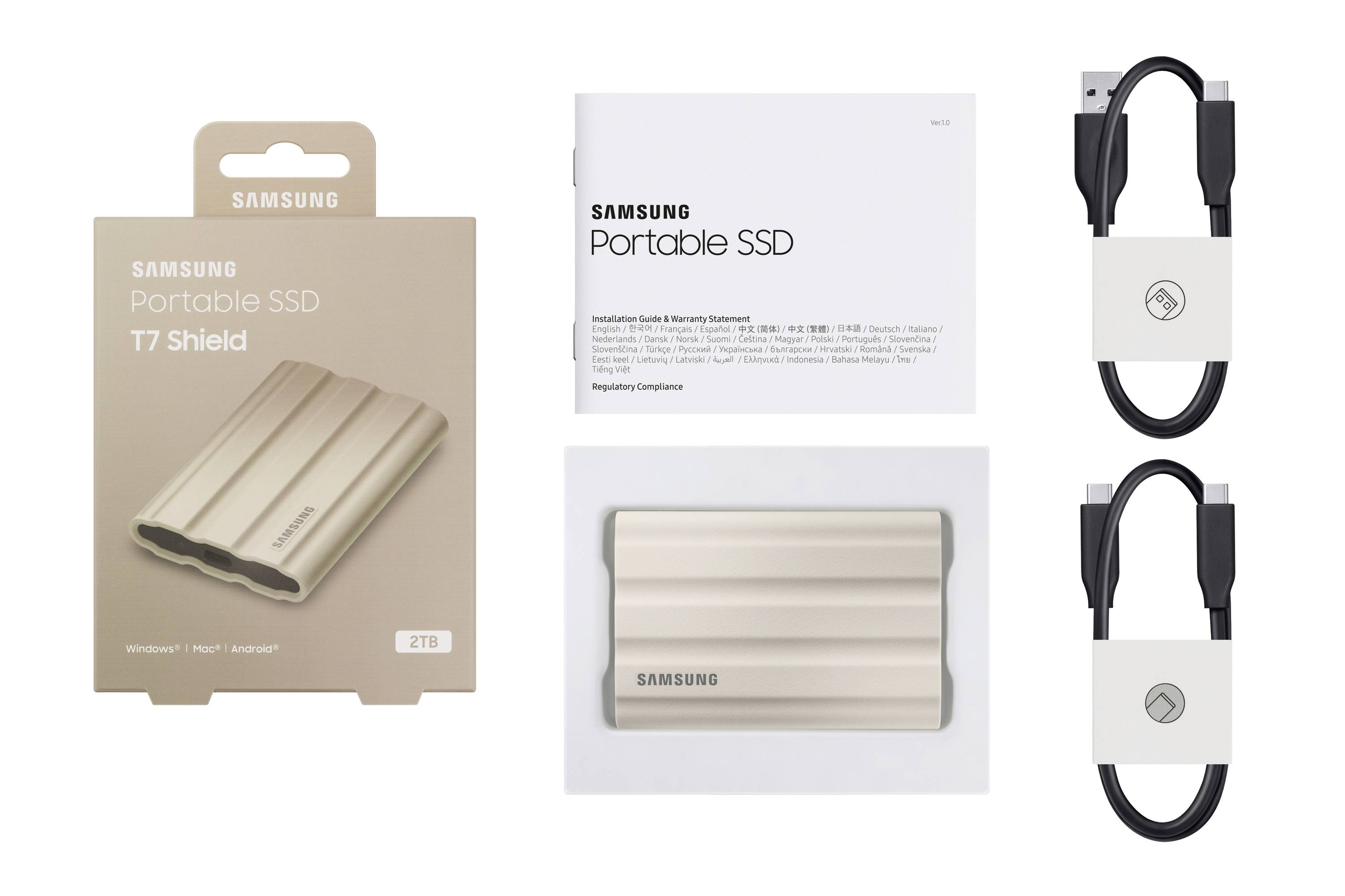 Samsung Portable T7 Shield 2 TB Externe SSD USB-A (USB 3.2 Gen 2) Beige PC/Mac MU-PE2T0K/EU