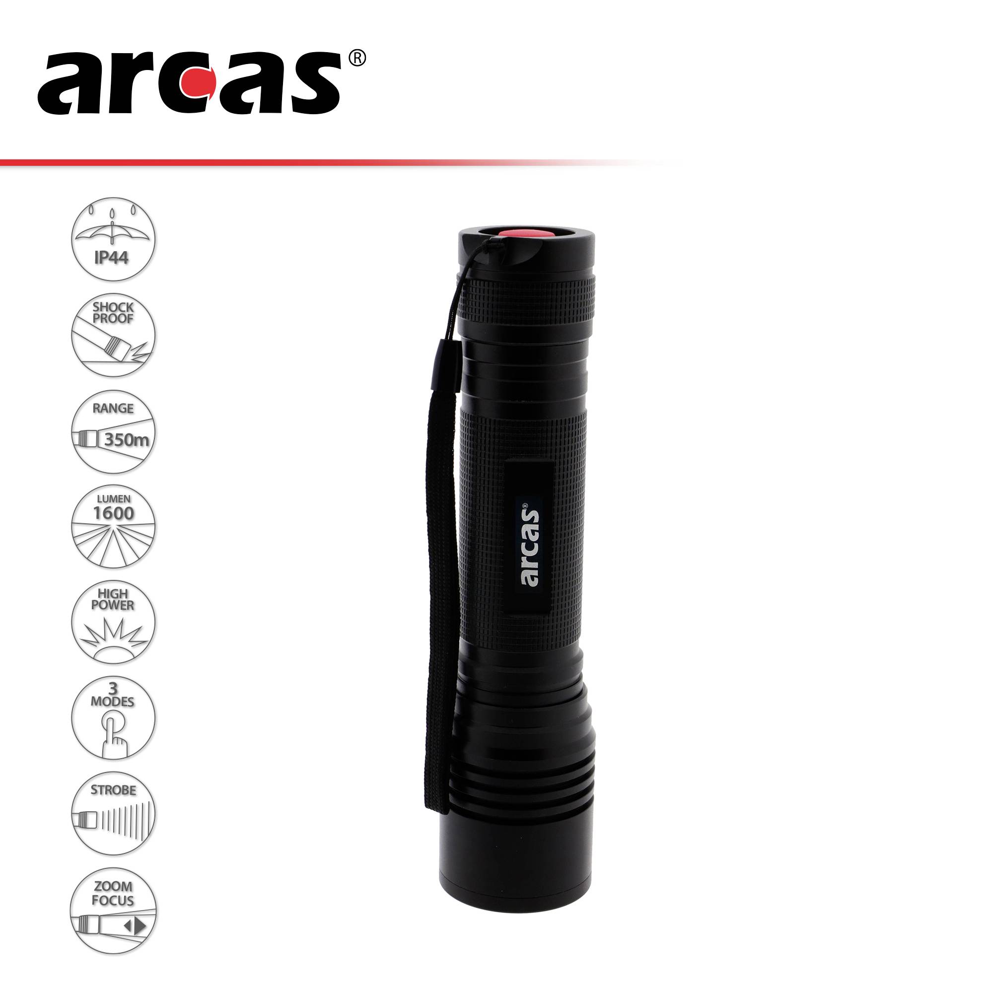 Arcas 18W Zoom High Power LED Taschenlampe batteriebetrieben 1600lm 352g