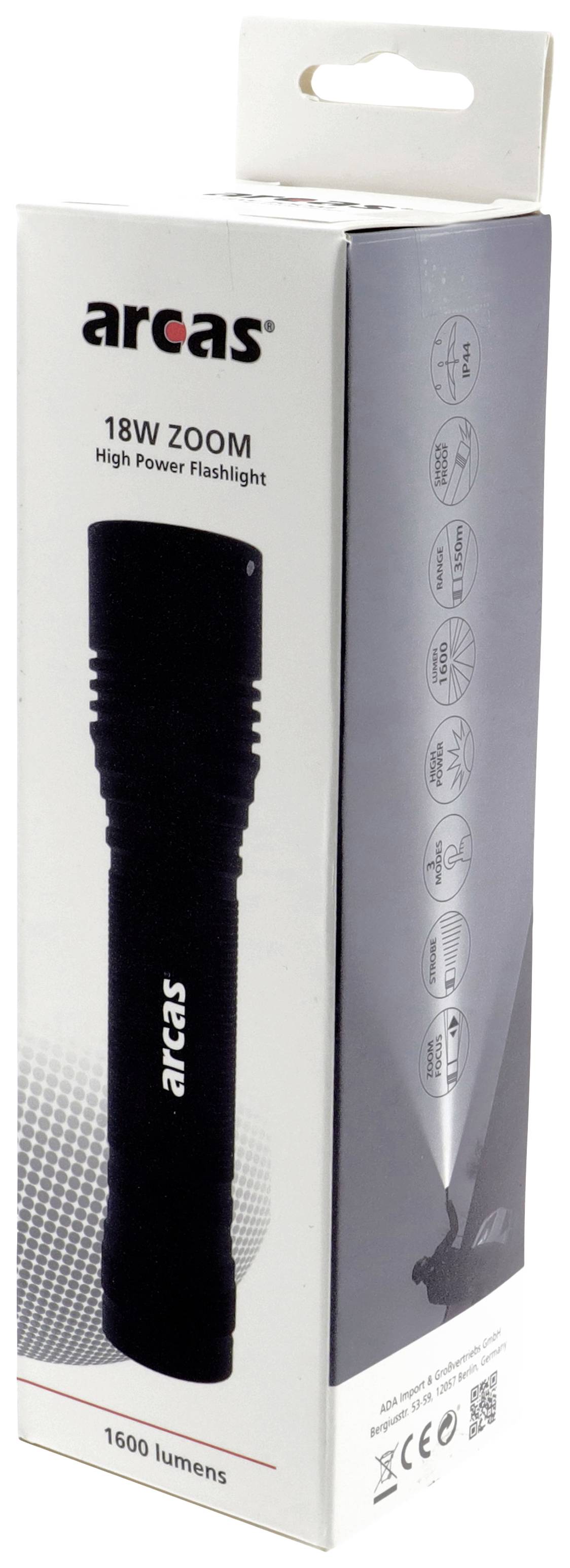 Arcas 18W Zoom High Power LED Taschenlampe batteriebetrieben 1600 lm 352 g