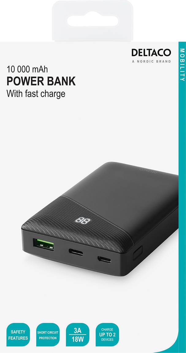 Deltaco - a nordic brand PB-C1000 Powerbank 10000 mAh LiPo USB-A, USB-C® Schwarz