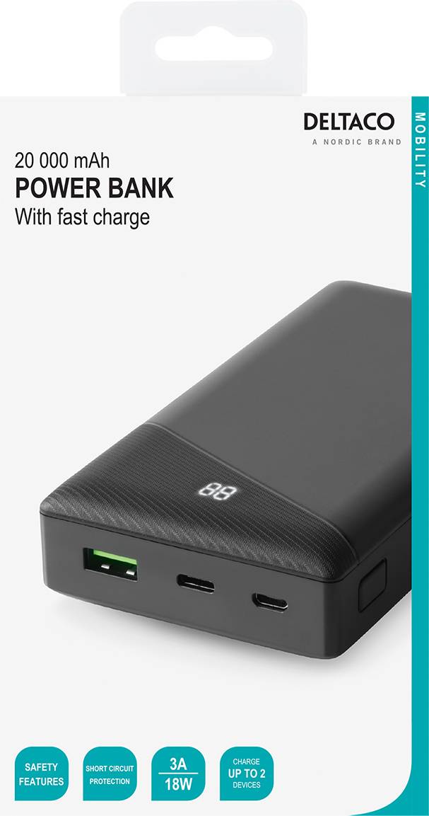 Deltaco - a nordic brand PB-C1001 Powerbank 20000 mAh LiPo USB-A, USB-C® Schwarz