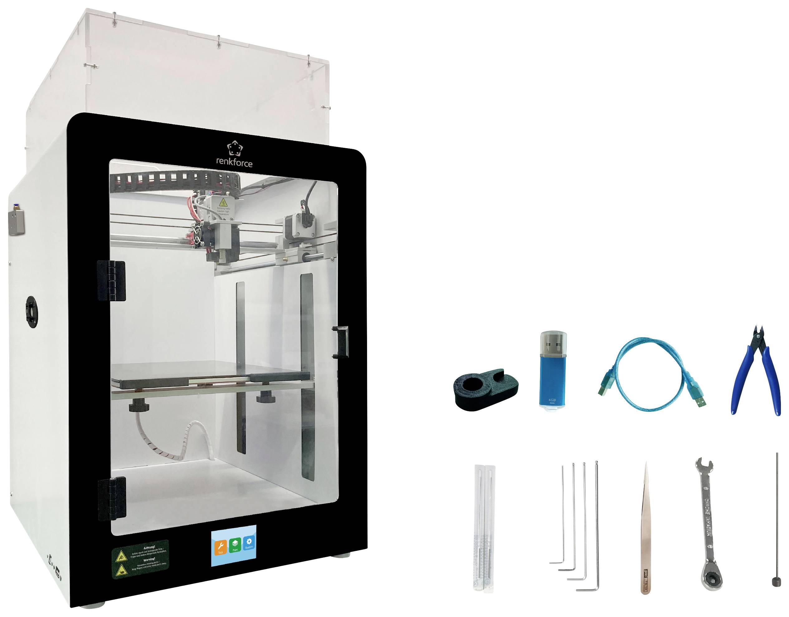 Renkforce Pro 6+ 3D Drucker beheizbares Druckbett, Dual-Düsen-System (Single Extruder)