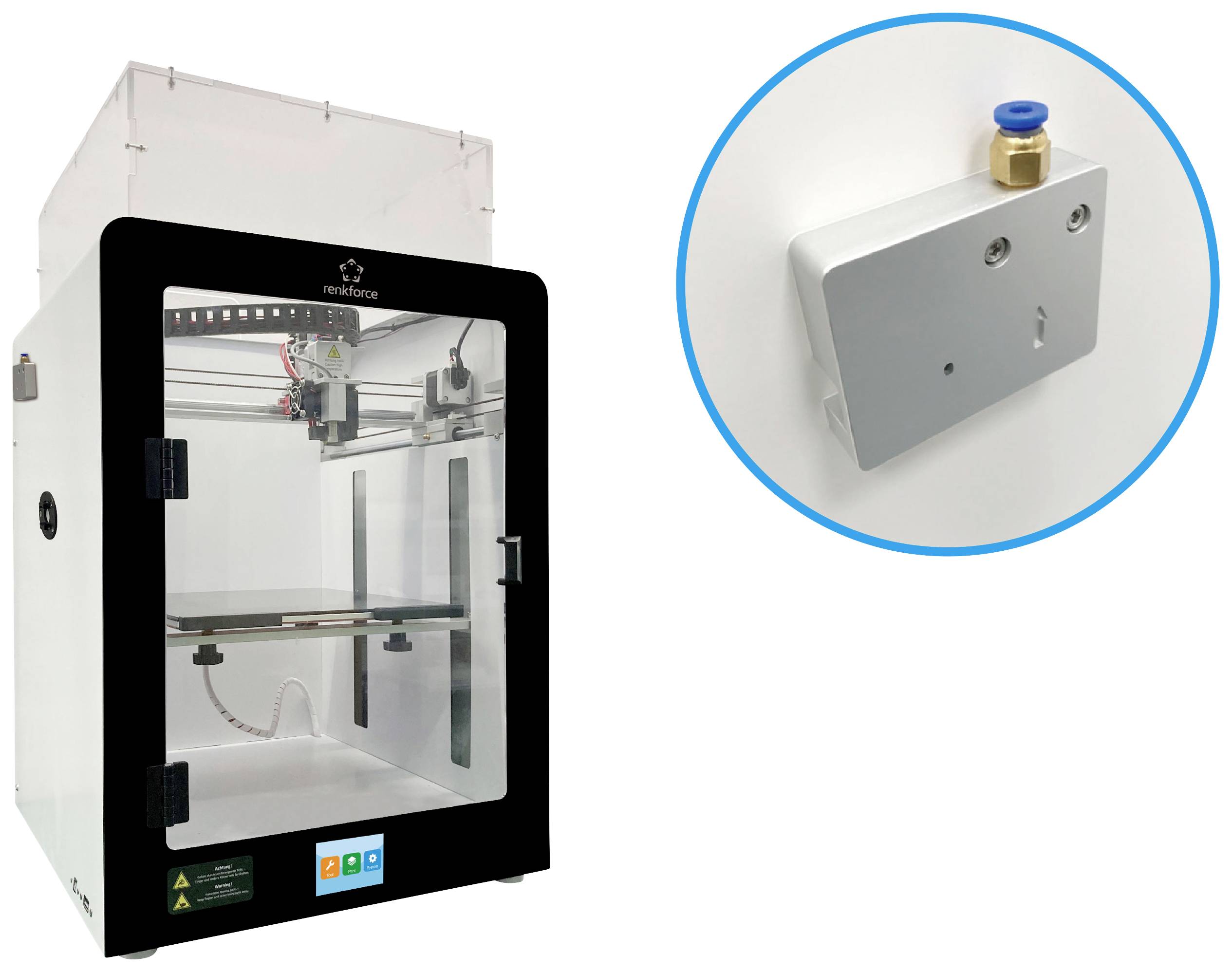 Renkforce Pro 6+ 3D Drucker beheizbares Druckbett, Dual-Düsen-System (Single Extruder)