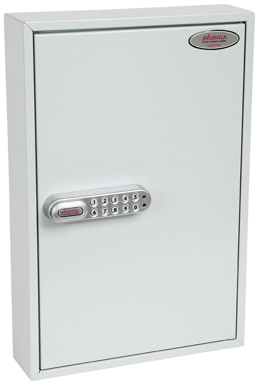 Schließfach mit elektronischem Zahlenschloss und ovalem Logo. Geeignet für die sichere Aufbewahrung von Wertsachen oder Dokumenten.