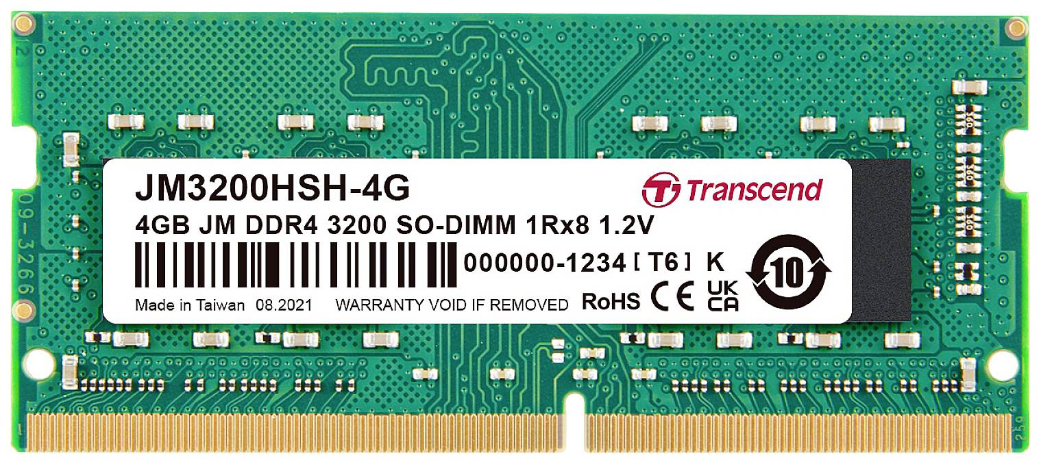 Transcend JetRAM Laptop-Arbeitsspeicher Modul DDR4 4 GB 1 x 4 GB Non-ECC 3200 MHz 260pin SO-DIMM CL22 JM3200HSH-4G