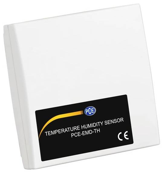 Weißer wandmontierter Temperatur- und Feuchtigkeitssensor mit der Bezeichnung „PCE-EMD-TH