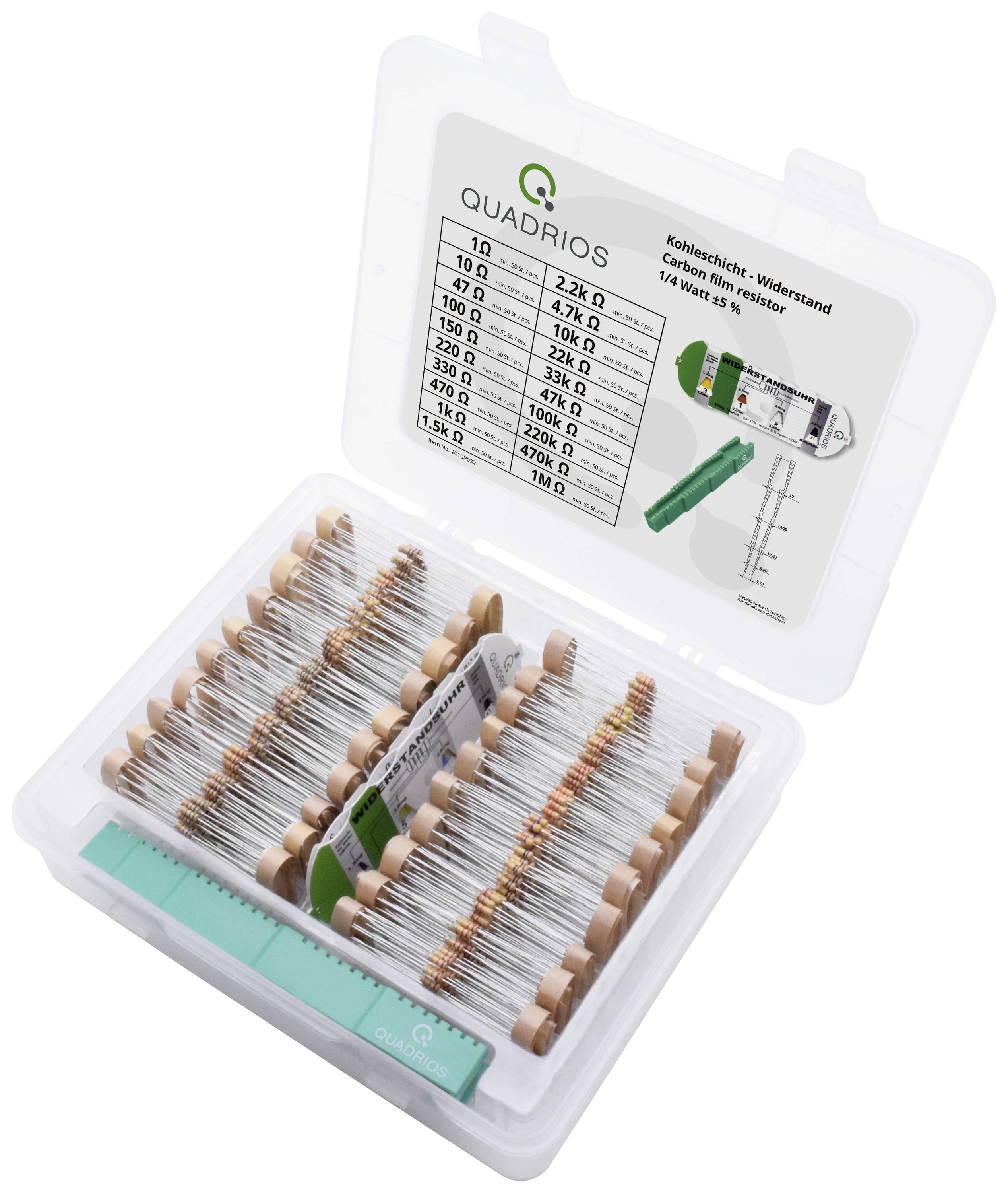 Quadrios 2010P032 Kohleschicht-Widerstand Sortiment axial bedrahtet 0207 0.25 W 5 % 1 Set