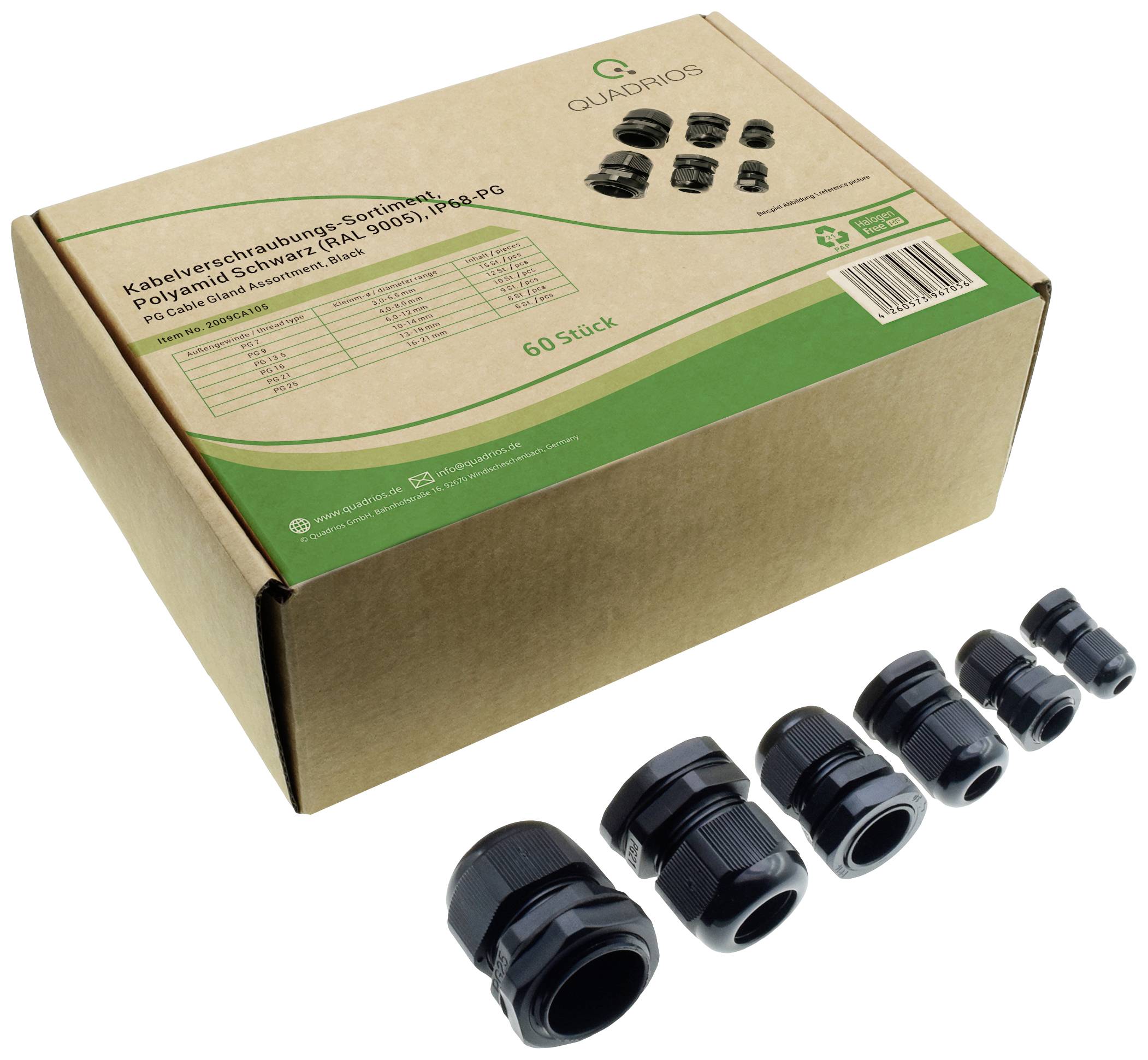 Quadrios 2009CA105 Kabelverschraubung Sortiment PA66 Schwarz (RAL 9005) 1 Set