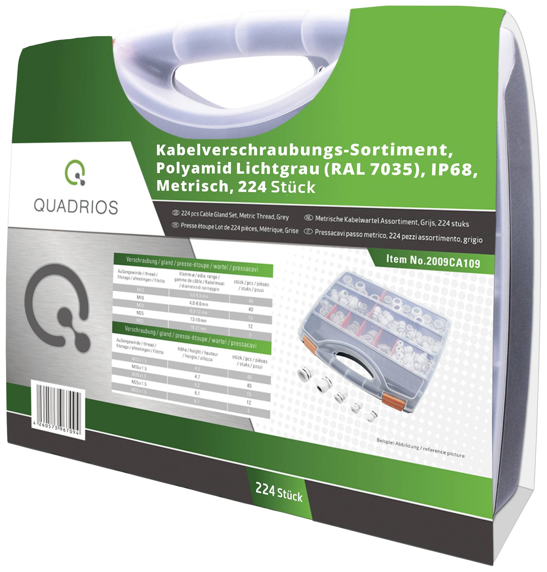 Quadrios 2009CA109 Kabelverschraubung Sortiment PA66 Lichtgrau (RAL 7035) 1 Set