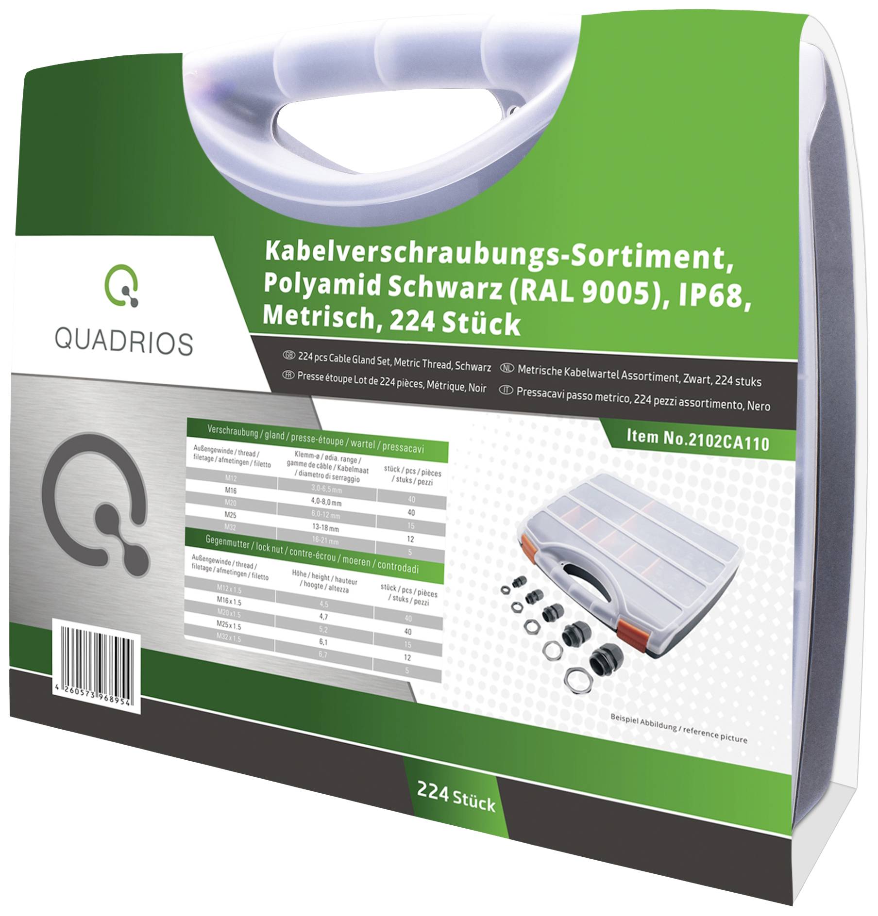 Quadrios 2102CA110 Kabelverschraubung Sortiment PA66 Schwarz (RAL 9005) 1 Set