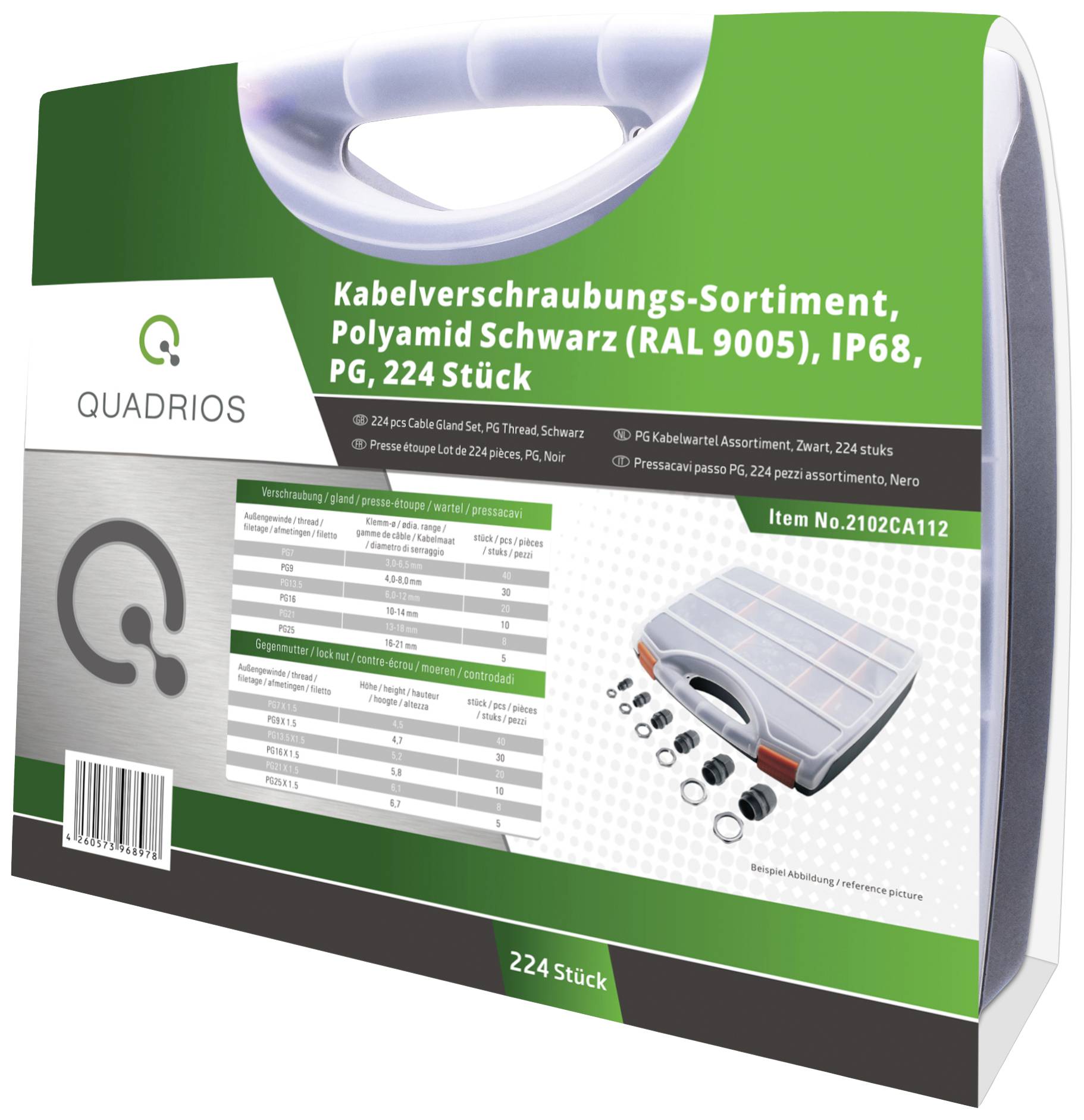Quadrios 2102CA112 Kabelverschraubung Sortiment PA66 Schwarz (RAL 9005) 1 Set