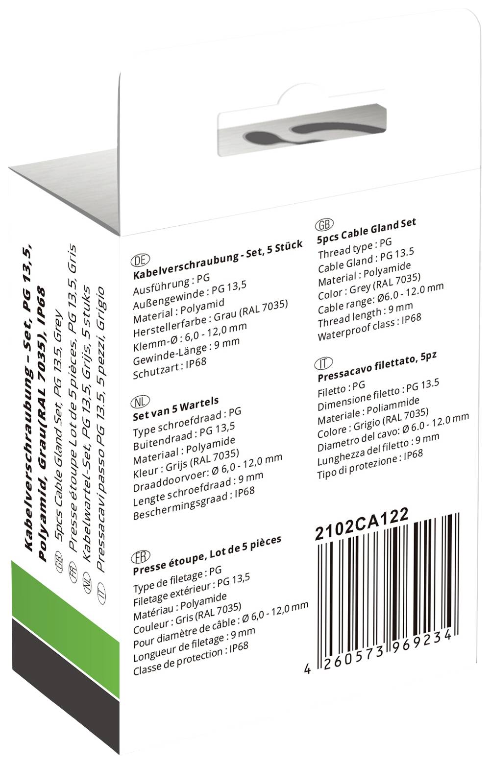 Quadrios 2102CA122 Kabelverschraubung Sortiment PG13.5 PA66 Lichtgrau 1 Set