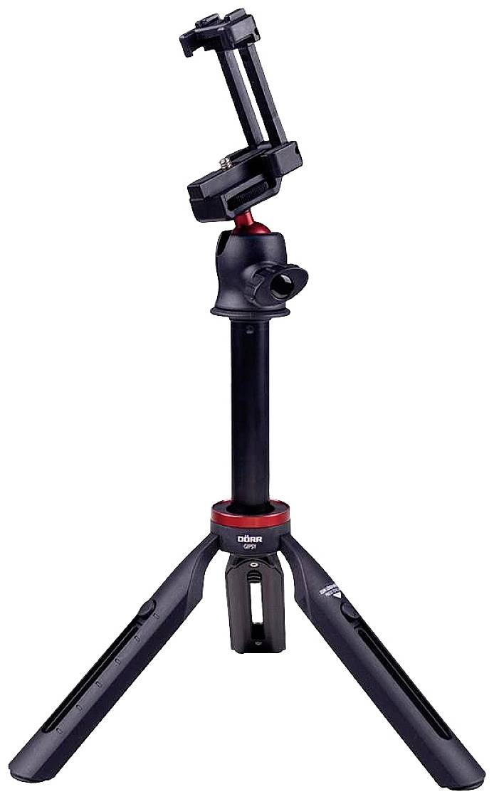 DÖRR Selfie Gipsy Ministativ 1/4 Zoll Arbeitshöhe=22 - 68cm Schwarz/Rot Kugelkopf