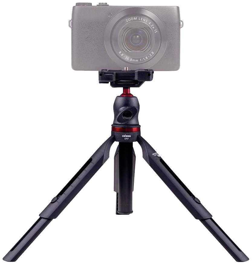 DÖRR Selfie Gipsy Ministativ 1/4 Zoll Arbeitshöhe=22 - 68cm Schwarz/Rot Kugelkopf