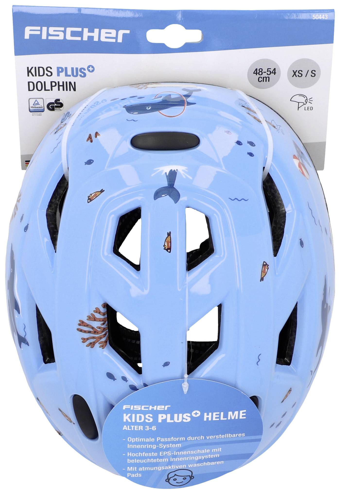 FISCHER FAHRRAD Plus Dolphin XS/S Kinder-Helm Blau Konfektionsgröße=XS/S Kopfumfang=48-54cm