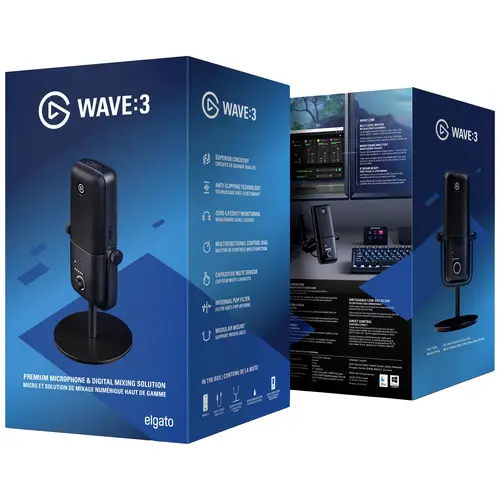 Elgato Wave:3 Stand PC-Mikrofon Übertragungsart (Details):Kabelgebunden Standfuß USB-C® Kabelgebunden Schwarz Elgato Wave:3 Stand PC-Mikrofon Übertragungsart (Details):Kabelgebunden Standfuß USB-C® Kabelgebunden Schwarz