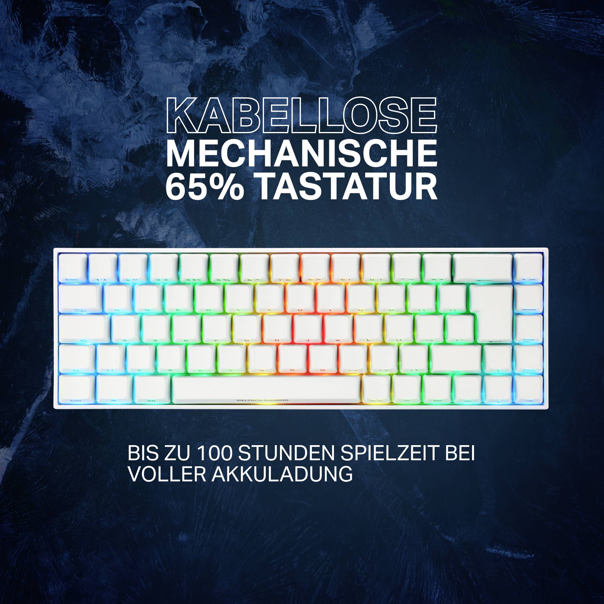 DELTACO GAMING WK95R Kabellos, Bluetooth®, Kabelgebunden Gaming-Tastatur Deutsch, QWERTZ Weiß Beleuchtet, Switch: Red