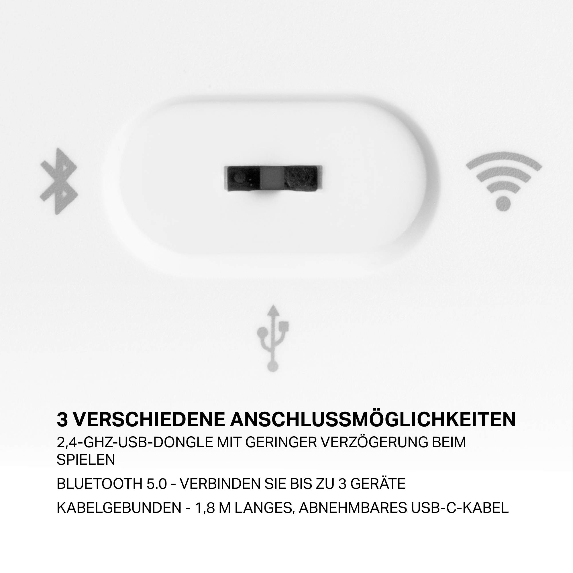 DELTACO GAMING WK95R Kabellos, Bluetooth®, Kabelgebunden Gaming-Tastatur Deutsch, QWERTZ Weiß Beleuchtet, Switch: Red