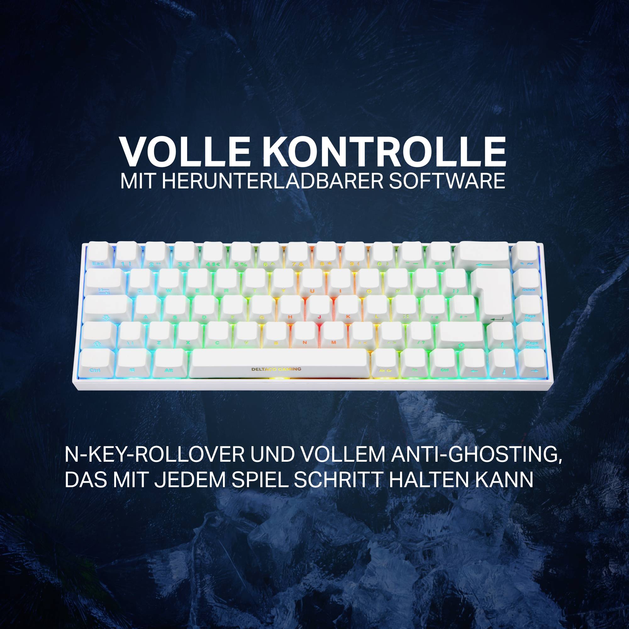 DELTACO GAMING WK95R Kabellos, Bluetooth®, Kabelgebunden Gaming-Tastatur Deutsch, QWERTZ Weiß Beleuchtet, Switch: Red