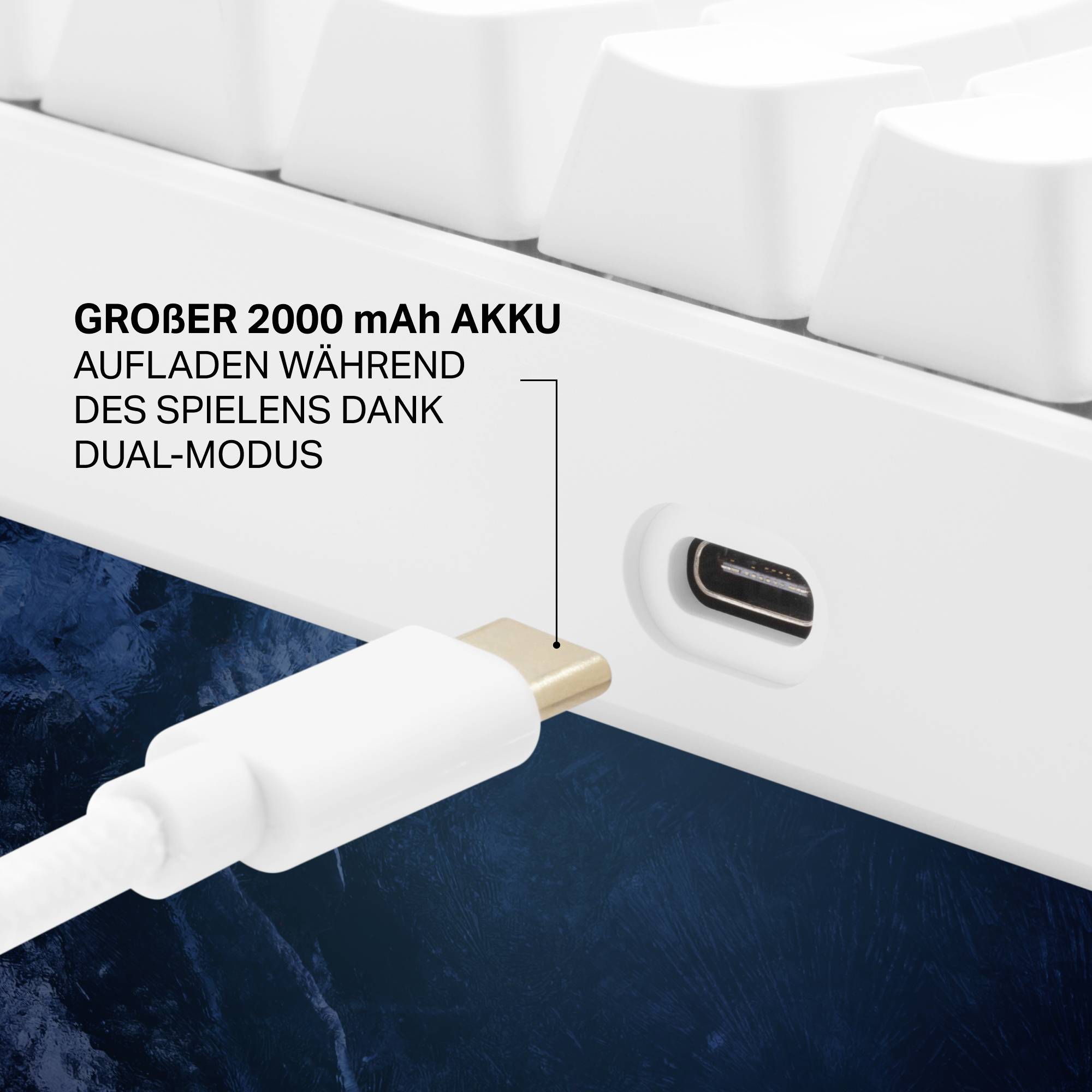 DELTACO GAMING WK95R Kabellos, Bluetooth®, Kabelgebunden Gaming-Tastatur Deutsch, QWERTZ Weiß Beleuchtet, Switch: Red