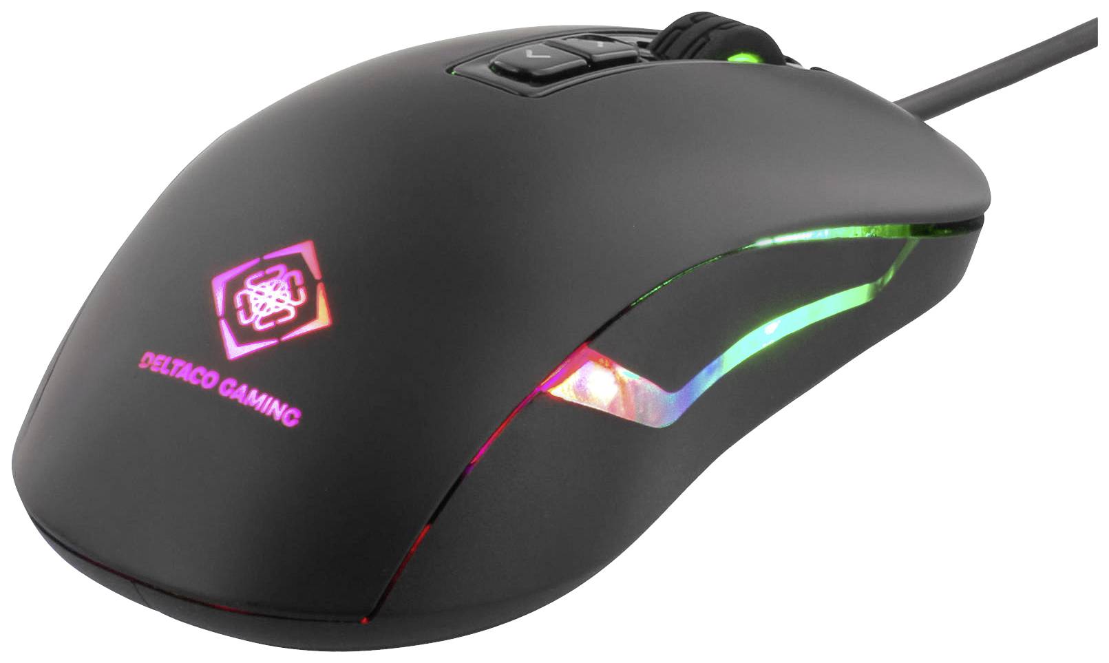 DELTACO GAMING DM110 Gaming-Maus USB, Kabelgebunden Optisch Schwarz 7 Tasten 800 dpi, 1200 dpi, 1600 dpi, 2000 dpi Beleuchtet
