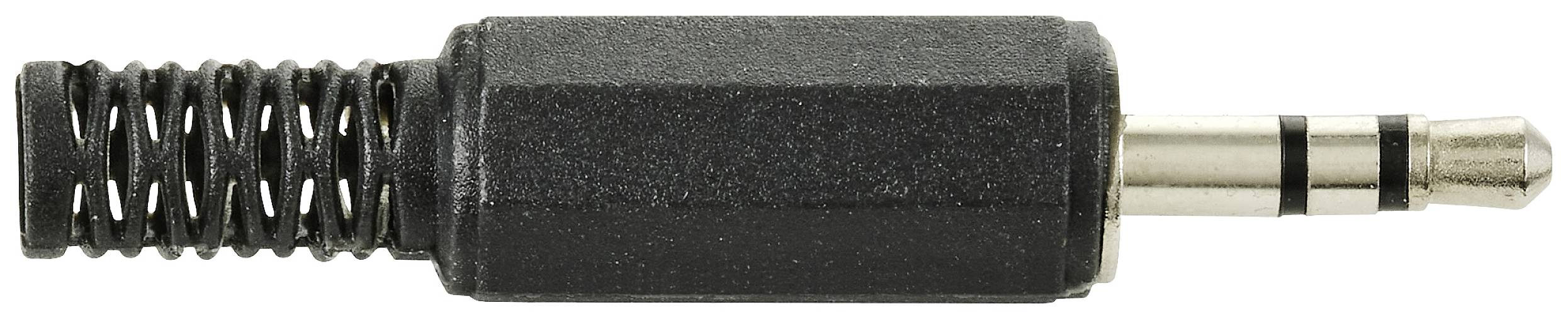 Ein 3,5-mm-Klinkenstecker mit schwarzem Kunststoffgehäuse. Verwendet für Audiogeräte.