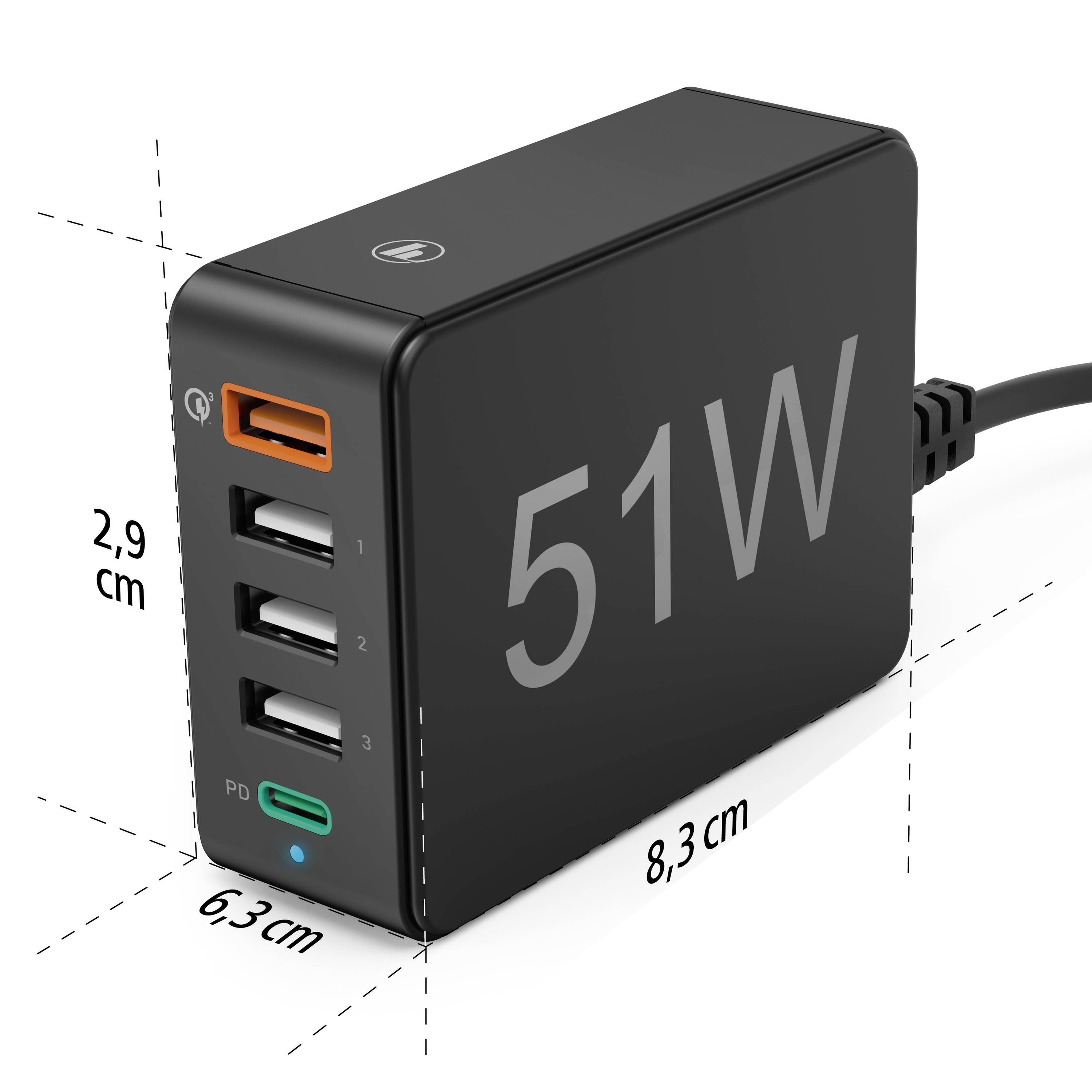 Hama USB-Ladestation 51 W Innenbereich, Steckdose Anzahl Ausgänge: 5 x USB-C® Buchse (Power Delivery), USB-A, USB 3.0