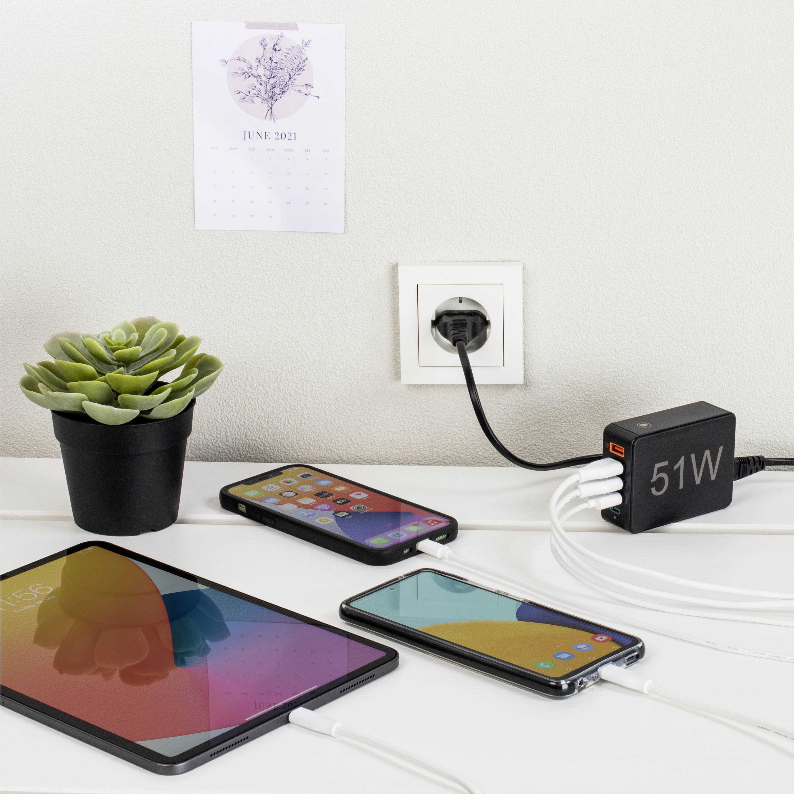 Hama USB-Ladestation 51 W Innenbereich, Steckdose Anzahl Ausgänge: 5 x USB-C® Buchse (Power Delivery), USB-A, USB 3.0