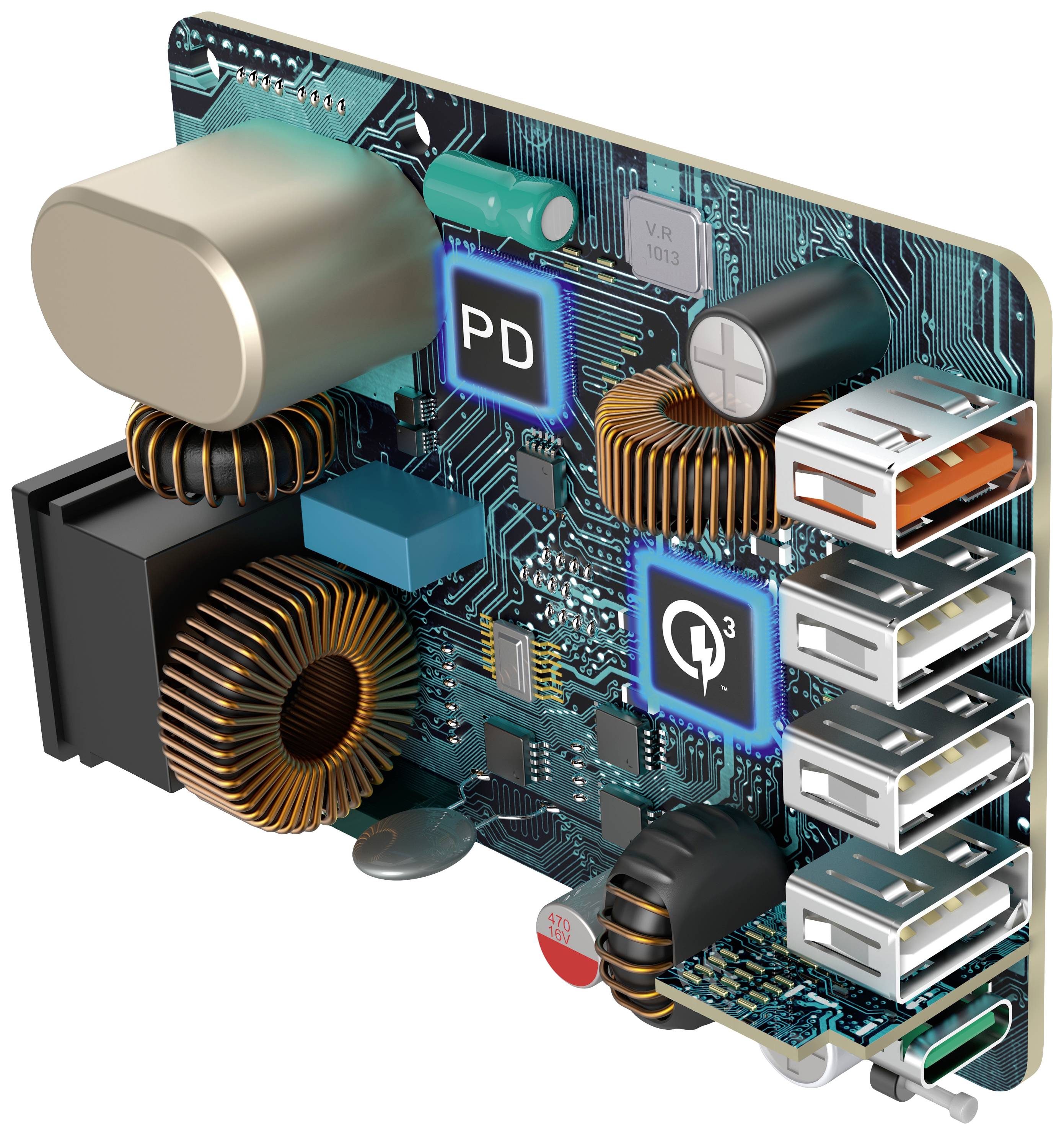 Hama USB-Ladestation 51 W Innenbereich, Steckdose Anzahl Ausgänge: 5 x USB-C® Buchse (Power Delivery), USB-A, USB 3.0