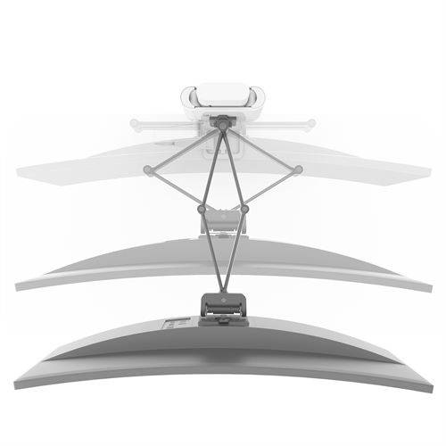Ein Monitor mit flexibler Halterung ermöglicht Anpassung der Position. Gezeigte Bewegungsreichweite von Neigung und Drehung.